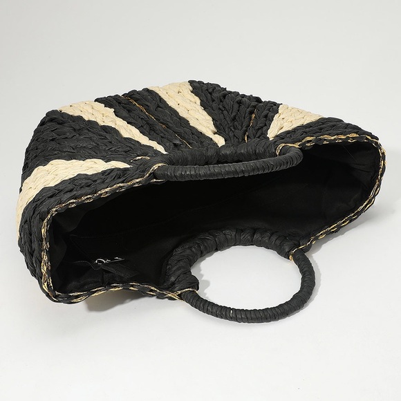 Oversized Black & Tan Mix Tone Maxi Straw Basket Tote - Picture 8 of 8